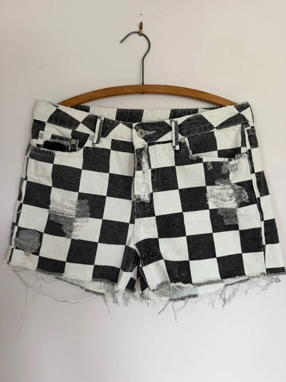 Black And White Checkers Cut Off Shorts